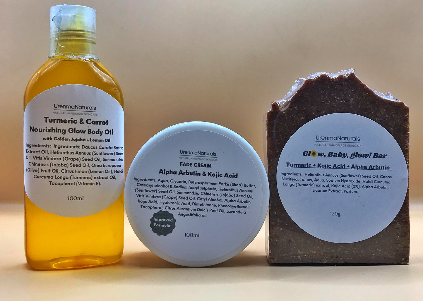 Fade Bundle (Turmeric & Carrot Oil x Fade Butter x Turmeric & Kojic Acid Glow Soap)