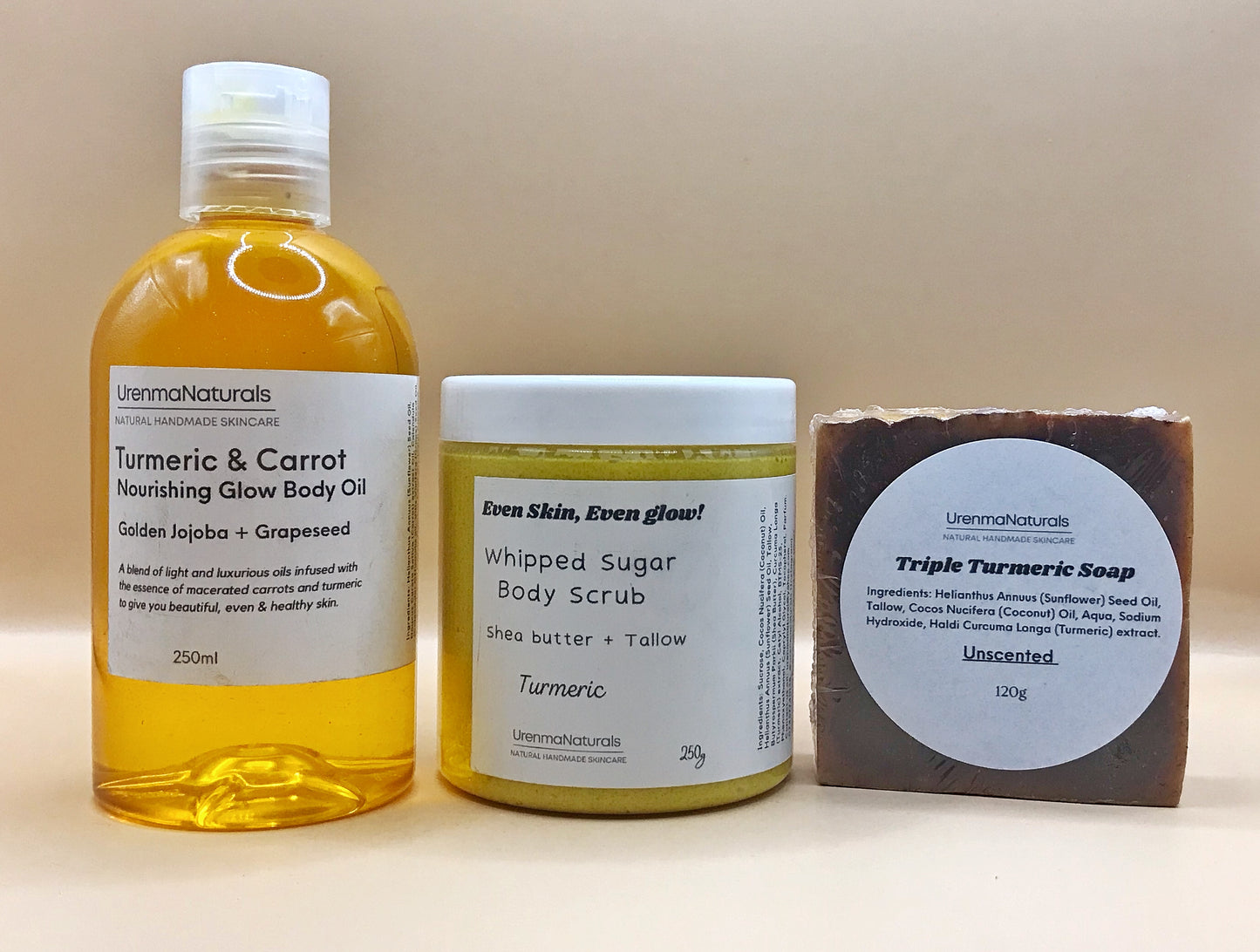 Turmeric & Carrot Oil, Sugar Scrub and Triple Turmeric Bundle