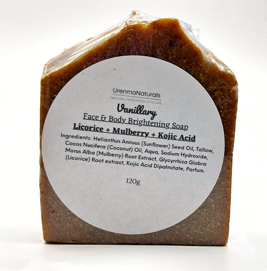 Vanillary Face & Body Brightening Soap with Licorice, Mulberry extract & Kojic Acid.