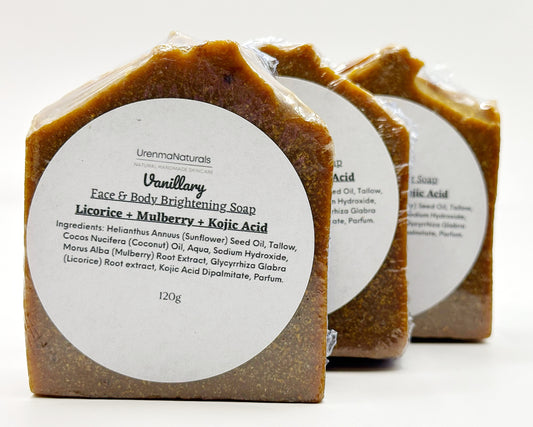 Vanillary Face & Body Brightening Soap with Licorice, Mulberry extract & Kojic Acid.